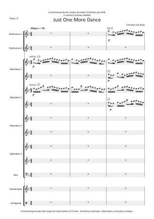 Preview: Just One More Dance, Christian Forshaw, Akkordeon-Orchester, irische Folksweise, Tango, Auftragskomposition, Originalkomposition, Originalmusik, mittelschwer, Akkordeon Noten, Blick in die Partitur