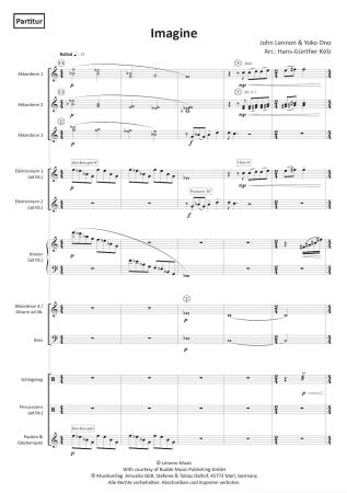 Preview: Imagine, John Lennon, Yoko Ono, Hans-Günther Kölz, Akkordeon-Orchester, Gänsehautmusik, Protestsong, Hoffnung, Frieden, Friedensbewegung, mittelschwer, Akkordeon Noten, Megahit, Probeseite