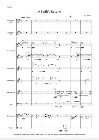 Preview: A Swift's Return, Ian Watson, Akkordeon-Orchester, Originalkomposition, Wertungsstück, Wettbewerbsliteratur, 18. Eidgenössische Akkordeon Musikfest, Mittelstufe, mittelschwer, Originalmusik, Akkordeon Noten, Notenbeispiel