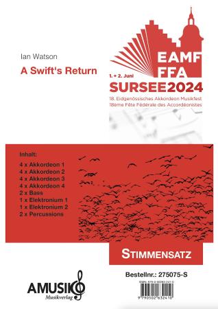 Preview: A Swift's Return, Ian Watson, Akkordeon-Orchester, Originalkomposition, Wertungsstück, Wettbewerbsliteratur, 18. Eidgenössische Akkordeon Musikfest, Mittelstufe, mittelschwer, Originalmusik, Akkordeon Noten, Stimmensatzdeckblatt
