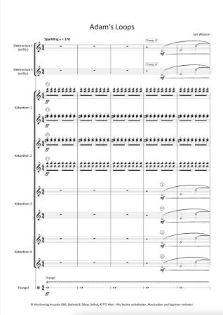 Preview: Adam's Loops, Ian Watson, Akkordeon-Orchester, Auftragskomposition, inspiriert durch John Adams, 18. Eidgenössische Akkordeon Musikfest, Höchststufe, schwer, Wertungsstück, Wettbewerbsliteratur, Originalkompostion, Originalmusik, Akkordeon Noten, Probesei