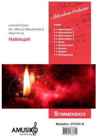 Preview: Hallelujah, Leonard Cohen, Marcus Matuszewski, Oliver Kruck, Akkordeon-Orchester, ​Konzerthighlight, Ohrwurm, Gänsehautnummer, Kirchenkonzert, Filmmusik, Soundtrack, mittelschwer, Akkordeon Noten, Megahit, Stimmensatzdeckblatt