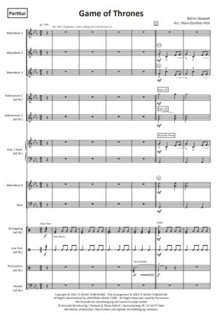 Preview: Game of Thrones, Ramin Djawadi, Hans-Günther Kölz, Einzelausgabe, Akkordeon-Orchester, Filmmusik, Soundtrack, Fantasyserie, mittelschwer, Akkordeon Noten, Probeseite