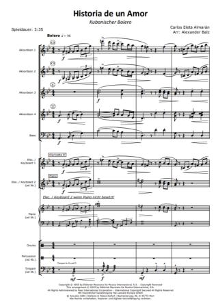 Preview: Historia de un Amor, Carlos Eleta Almarán, Alexander Balz, Akkordeon-Orchester, Bolero, Kuba, verlorene Liebe, flexible Besetzung, mittelschwer, Akkordeon Noten, Notenbeispiel