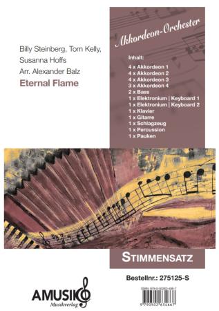 Preview: Eternal Flame, The Bangles, Billy Steinberg, Tom Kelly, Susanna Hoffs, Alexander Balz, Akkordeonorchester, Pop-Ballade, Welthits, Megahits, mittelschwer, Akkordeon Noten, Stimmensatzdeckblatt