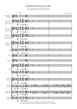 Preview: A Butterfly Shines On Me, Lionel Chapuis, Akkordeon-Orchester, Irish Folk, Rock, Hommage, mittelschwer-schwer, Originalkomposition, Originalmusik, Akkordeon Noten, Cover, Ansichtsseite