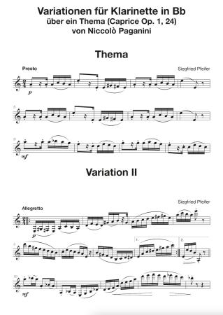 Preview: Miniaturen für Klarinette Solo 2, Siegfried Pfeifer, Spielheft, Klarinette Solo, Soloband, Soloheft, Niccolò Paganini, Thema und Variationen, Swing, leicht-mittelschwer, Klarinetten Noten, Blick in die Noten