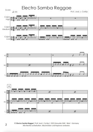 Preview: Electro Samba Reggae, Prof. José J. Cortijo, Cajón-Ensemble, Cajón-Trio, mittelschwer, Originalkomposition, Cajón Noten, Notenbeispiel