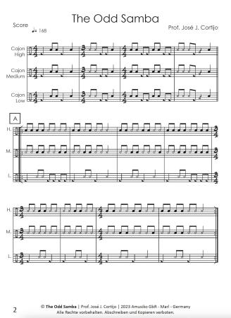 Preview: The Odd Samba, Prof. José J. Cortijo, Cajón-Ensemble, Cajón-Trio, mittelschwer, Originalkomposition, Cajón Noten, Notenbeispiel