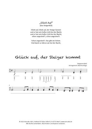 Preview: Glück Auf, der Steiger kommt, Steigerlied, Martina Kluge, Einzelausgabe, Steirische Harmonika, Griffschrift, mittelschwer, Hymne, Bergbau, Ruhrgebiet, Ruhrpott, Erzgebirge, Noten für Steirische Harmonika