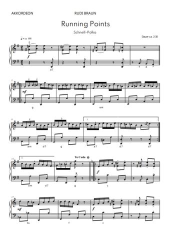 Preview: Running Points, Rudi Braun, Akkordeon-Solo, Standardbass MII, ​Einzelausgabe, virtuose Polka, flinke Finger, mittelschwer-schwer, mit Online-Audio, Akkordeon Noten, Probeseite