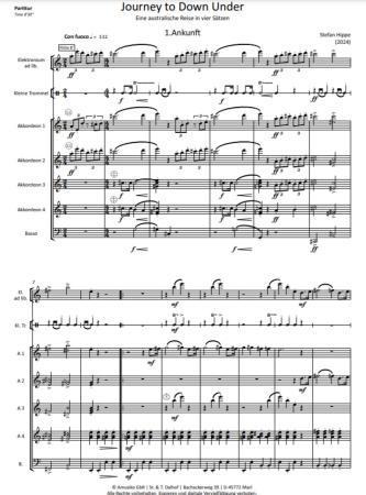 Preview: Journey to Down Under, Stefan Hippe, Akkordeon-Orchester, Reise in 4 Sätzen, mittelschwer, Originalkomposition, Originalmusik, Australien, Akkordeon Noten, Beispielseite