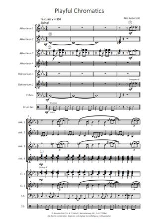 Preview: Playful Chromatics, Nils Aebersold, Akkordeon-Orchester, Akkordeon-Ensemble, spaßige Swingnummer, ideal als Zugabe, mittelschwer-schwer, Originalkomposition, Originalmusik, Akkordeon Noten, Beispielseite