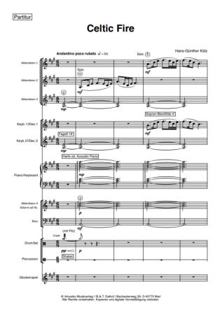 Preview: Celtic Fire, Hans-Günther Kölz, Akkordeon-Orchester, Irish Folk, mittelschwer-schwer, Originalkomposition, Originalmusik, Irland, Akkordeon Noten, Probeseite