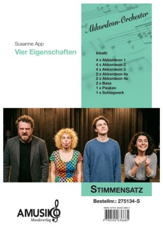 Preview: Vier Eigenschaften, Susanne App, Akkordeon-Orchester, Suite in 4 Sätzen, Originalkomposition, Originalmusik, Charakterstudien, Emotionen, Gefühle, mittelschwer, Akkordeon Noten, Stimmensatzdeckblatt