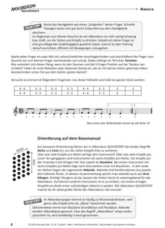 Preview: Akkordeon Quickstart, Matthias Matzke, Akkordeon spielen lernen, einfach, Akkordeon-Solo, Akkordeon-Noten, Innovative Bass Notation, Standardbass MII, Anfänger, autodidaktisch, Ansichtsseite