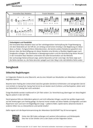 Preview: Akkordeon Quickstart, Matthias Matzke, Akkordeon spielen lernen, einfach, Akkordeon-Solo, Akkordeon-Noten, Innovative Bass Notation, Standardbass MII, Anfänger, autodidaktisch, Beispielseite