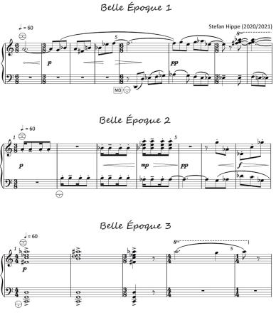 Preview: Belle Époque, Stefan Hippe, Akkordeon-Solo, Melodiebass MIII, Einzelton, 6 Miniaturen, Spielheft, Soloband, Originalkomposition, Originalmusik, Manuskript, schwer, Akkordeon Noten