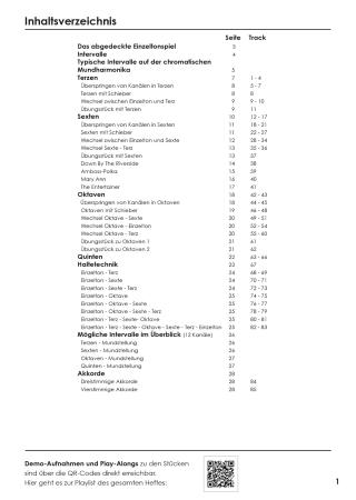 Preview: Schule für chromatische Mundharmonika Band 3, Kathrin Gass, Schulwerk, Lehrwerk, Mundharmonikaschule, Chromonica, mit Online-Material, Intervallspiel, Fortgeschrittene, leicht-mittelschwer, Mundharmonika Noten, Mundharmonika spielen lernen, Inhaltsverzeic