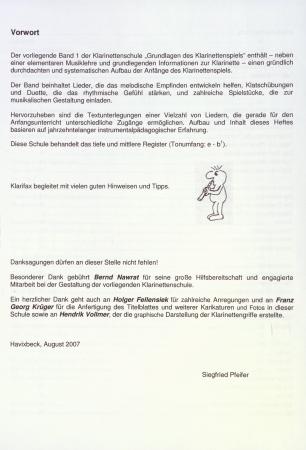 Preview: Die D1-Schule für Klarinette, Siegfried Pfeifer, Schulwerk für Klarinette, Klarinettenschule, Lehrwerk, tiefes Register, mittleres Register, Klarinette spielen lernen, Anfänger, Grundlagen, sehr leicht, Klarinetten Noten, Klarinettenunterricht, Vorwort