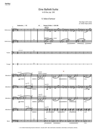 Preview: Eine Ballett-Suite in D-Dur, op. 130 - Satz 5: Valse d'amour, Max Reger, Stefan Hippe, Akkordeon-Orchester, Suite, Walzer, (mittelschwer-) schwer, Akkordeon Noten, Beispielseite