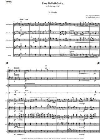 Preview: Eine Ballett-Suite in D-Dur, op. 130 - Satz 6: Finale, Max Reger, Stefan Hippe, Akkordeon-Orchester, Suite, (mittelschwer-) schwer, Spätromantik, Akkordeon Noten, Beispielseite