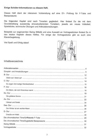 Preview: Übungsheft D1 für Tuba in F/Bassposaune, Bernd Nawrat, Blechblasinstrumente, tiefes Blech, Prüfungsvorbereitung, D-Lehrgang, Einzelunterricht, Gruppenunterricht, Spielstücke, Vortragsstücke, leicht, Musiktheorie, praxisorientiert, Posaunen Noten, Tuba Not