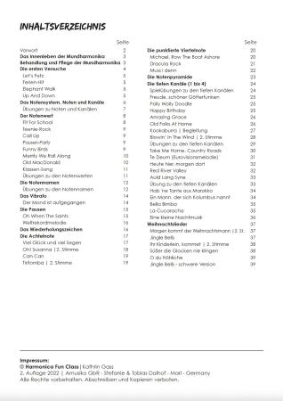 Preview: Harmonica-Fun-Class, Kathrin Gass, diatonische Mundharmonika, Melody Star, Schulwerk, Lehrwerk, Mundharmonikaschule, mit Online-Material, sehr leicht, Mundharmonika Noten, Mundharmonika spielen lernen, Anfänger, für Kinder, Klassenmusizieren, Inhaltsverze