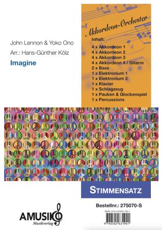 Preview: Imagine, John Lennon, Yoko Ono, Hans-Günther Kölz, Akkordeon-Orchester, Gänsehautmusik, Protestsong, Hoffnung, Frieden, Friedensbewegung, mittelschwer, Akkordeon Noten, Megahit, Stimmensatz, Titelblatt