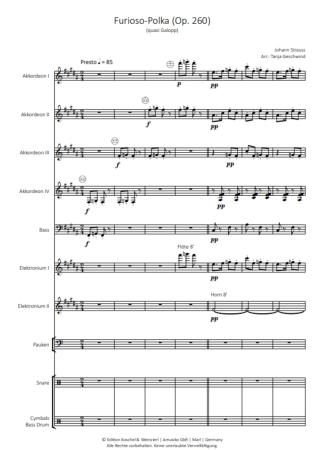 Preview: Furioso-Polka (Quasi Galopp), Johann Strauss, Tanja Geschwind, Akkordeon-Orchester, mittelschwer-schwer, Akkordeon Noten, Probeseite