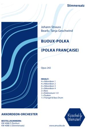 Preview: Bijoux-Polka, Johann Strauss, Tanja Geschwind, Akkordeon-Orchester, Polka française, mittelschwer-schwer, Akkordeon Noten, Stimmensatzdeckblatt