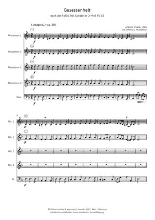 Preview: Besessenheit, Antonio Vivaldi, Johnny E. Mundelius, Akkordeon-Ensemble, Akkordeon-Quintett, mittelschwer bis schwer, Akkordeon Noten, Probeseite