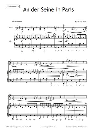 Preview: An der Seine in Paris, Alexander Jekic, Akkordeon-Solo, Akkordeon-Duo, Standardbass MII, Einzelausgabe, mit 2. Stimme, Duett, Musette-Walzer, virtuos, Konzertstück, mittelschwer, Akkordeon Noten, Originalmusik, Originalkomposition, Probeseite