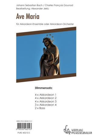 Preview: Ave Maria, Johann Sebastian Bach, Charles François Gounod, Alexander Jekic, Akkordeon-Orchester, sehr leicht-leicht, Klassiker, Kirchenkonzert, Akkordeon Noten, Stimmensatzdeckblatt