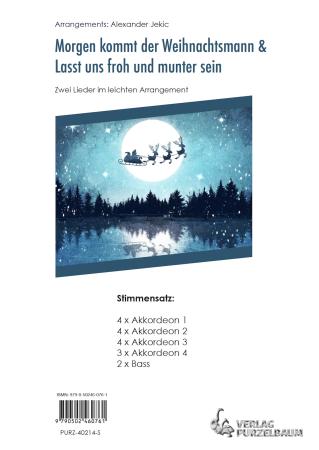 Preview: Morgen kommt der Weihnachtsmann/Lasst uns froh und munter sein, Alexander Jekic, Akkordeon-Orchester,  Akkordeon-Ensemble, Jugend-Orchester, 2 Weihnachtslieder, sehr leicht-leicht, Akkordeon Noten, Stimmensatzdeckblatt