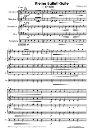 Preview: Kleine Ballett-Suite, Wolfgang Ruß, Akkordeon-Orchester, Akkordeon-Ensemble, kleine Besetzung, Quartett, Spielgruppe, Suite in 4 Sätzen, leicht, ideal für den Unterricht, Originalkomposition, Originalmusik, Akkordeon Noten, Notenbeispiel