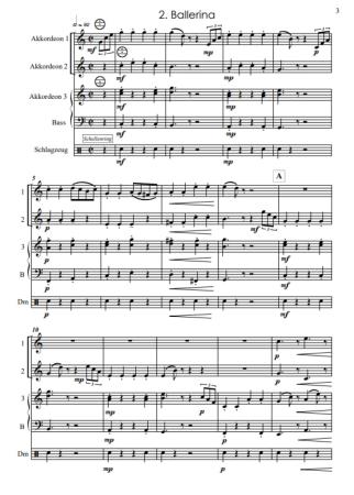 Preview: Kleine Ballett-Suite, Wolfgang Ruß, Akkordeon-Orchester, Akkordeon-Ensemble, kleine Besetzung, Quartett, Spielgruppe, Suite in 4 Sätzen, leicht, ideal für den Unterricht, Originalkomposition, Originalmusik, Akkordeon Noten. Beispielseite