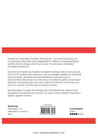 Preview: Short Tracks Suite, Hans-Günther Kölz, Akkordeon-Orchester, Akkordeon-Ensemble, kleine Besetzung, Spielgruppe, Suite in 5 Sätzen, mittelschwer, Originalkomposition, Originalmusik, Akkordeon Noten, Klappentext