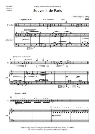 Preview: Souvenir de Paris, Stefan Hippe, Schlagzeug und Akkordeon, Melodiebass MIII, mittelschwer, Kammermusik-Komposition, Wertungsstück, Wettbewerb, Wettbewerbsliteratur, Duo, Duett, Kammermusiknoten, Akkordeon Noten, Originalmusik, Probeseite
