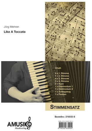 Preview: Like A Toccata, Jörg Mehren, Originalkomposition für Akkordeonorchester, mittelschwer, Pop-Toccata, Rondo Veneziano, Akkordeon Noten, Originalmusik