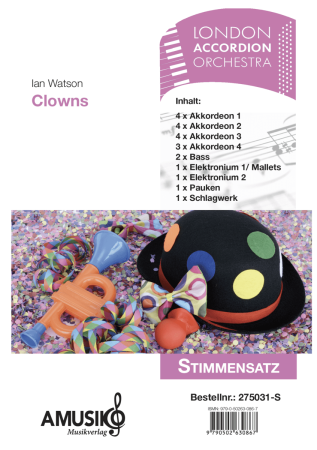 Preview: Clowns, Ian Watson, Akkordeon-Orchester, London Accordion Orchestra, Oberstufe, schwer, Wertungsstück, Wettbewerbsliteratur, Orchesternoten, Musiknoten, Akkordeon Noten