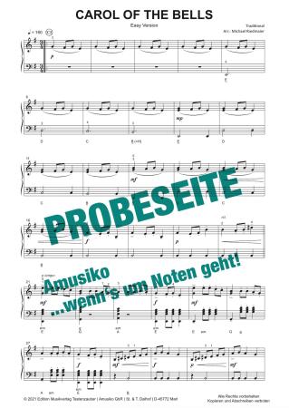 Preview: Carol Of The Bells (Einzelausgabe), Michael Riedmaier, Akkordeon-Solo, Standardbass MII, Weihnachtslied, Christmas, easy und advances Version, Akkordeon Noten