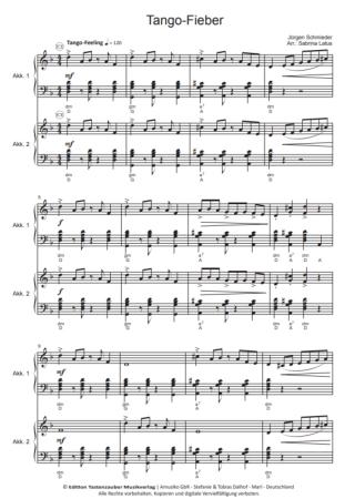 Preview: Tango-Fieber, Jürgen Schmieder, Sabrina Latus, Akkordeon-Duo, Standardbass MII, leicht-mittelschwer, Akkordeon Noten, Notenbeispiel