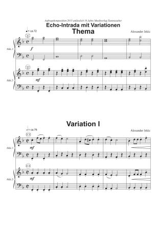 Preview: Echo-Intrada mit Variationen, Alexander Jekic, Thema mit 5 Variationen, Akkordeon Duo, Standardbass MII, leicht, Elementarstufe, Auftragskomposition, Originalkomposition, Wettbewerbsliteratur, Wettbewerb, Wertungsstück, Akkordeon Noten