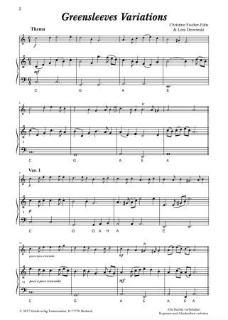 Preview: Greensleeves Variations, Christine Fischer-Fahs, Leni Dziwinski, Melodieinstrument in C und Akkordeon, Standardbass MII, mittelschwer, Wertungsstück, Wettbewerb, Wettbewerbsliteratur, Kammermusik, Duo, Duett, Akkordeon Noten