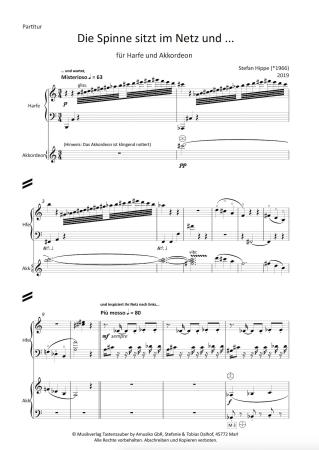 Preview: Die Spinne sitzt im Netz und ..., Stefan Hippe, Harfe und Akkordeon, Melodiebass MIII, schwer, Wertungsstück, Wettbewerb, Wettbewerbsliteratur, Duo, Duett, Kammermusik, Akkordeon Noten