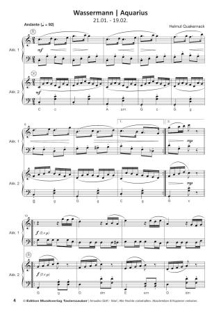 Preview: Horoskope, Helmut Quakernack, Spielheft für Akkordeon-Duo, Melodiebass MIII, Standardbass MII, Spielheft, Duoband, 12 musikalische Miniaturen, Sternzeichen, mittelschwer, Originalkompositionen, Originalmusik, Akkordeon Noten, Notenbeispiel