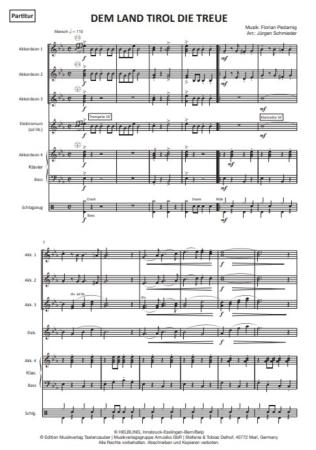 Preview: Dem Land Tirol die Treue, Jürgen Schmieder, Florian Pedarnig, Josef Pedarnig, Akkordeon-Orchester, Marsch, mittelschwer, heimliche Tiroler Landeshymne, Akkordeon Noten