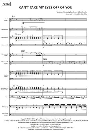 Preview: Can't Take My Eyes Off Of You, Bob Crewe, Bob Gaudio, Hans-Günther Kölz, Akkordeon-Orchester, Popmusik-Klassiker, Coverversion, Soundtrack, Filmmusik, Hochzeitstanz, mittelschwer, Akkordeon Noten