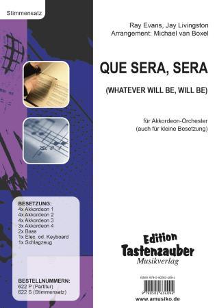 Preview: Que Sera, Sera (Whatever Will Be, Will Be), Ray Evans, Jay Livingston, Doris Day, Michael van Boxel, Akkordeon-Orchester, für kleine Besetzung geeignet, Tophit, Megahit, Filmmusik, Popsong, Partysong, leicht-mittelschwer, Akkordeon Noten, Unterhaltungsmus